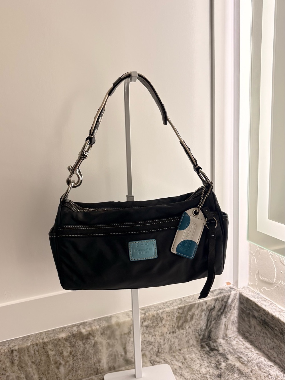 Coach Black Shoulder Bag with Teal Accent Patch